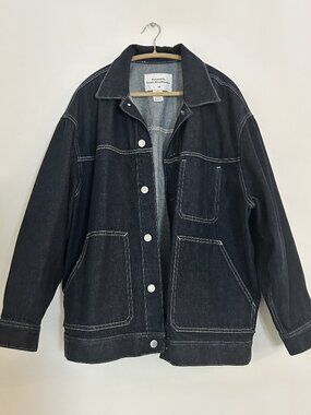 H&M Relaxed Fit Denim Chore Jacket - Men's Size M Dark Navy NWOT